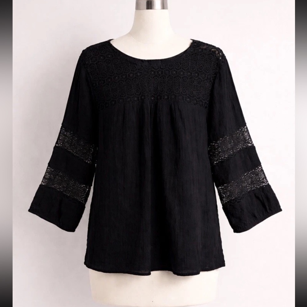 Old Navy Black Lace Yoke Bell Sleeve Top